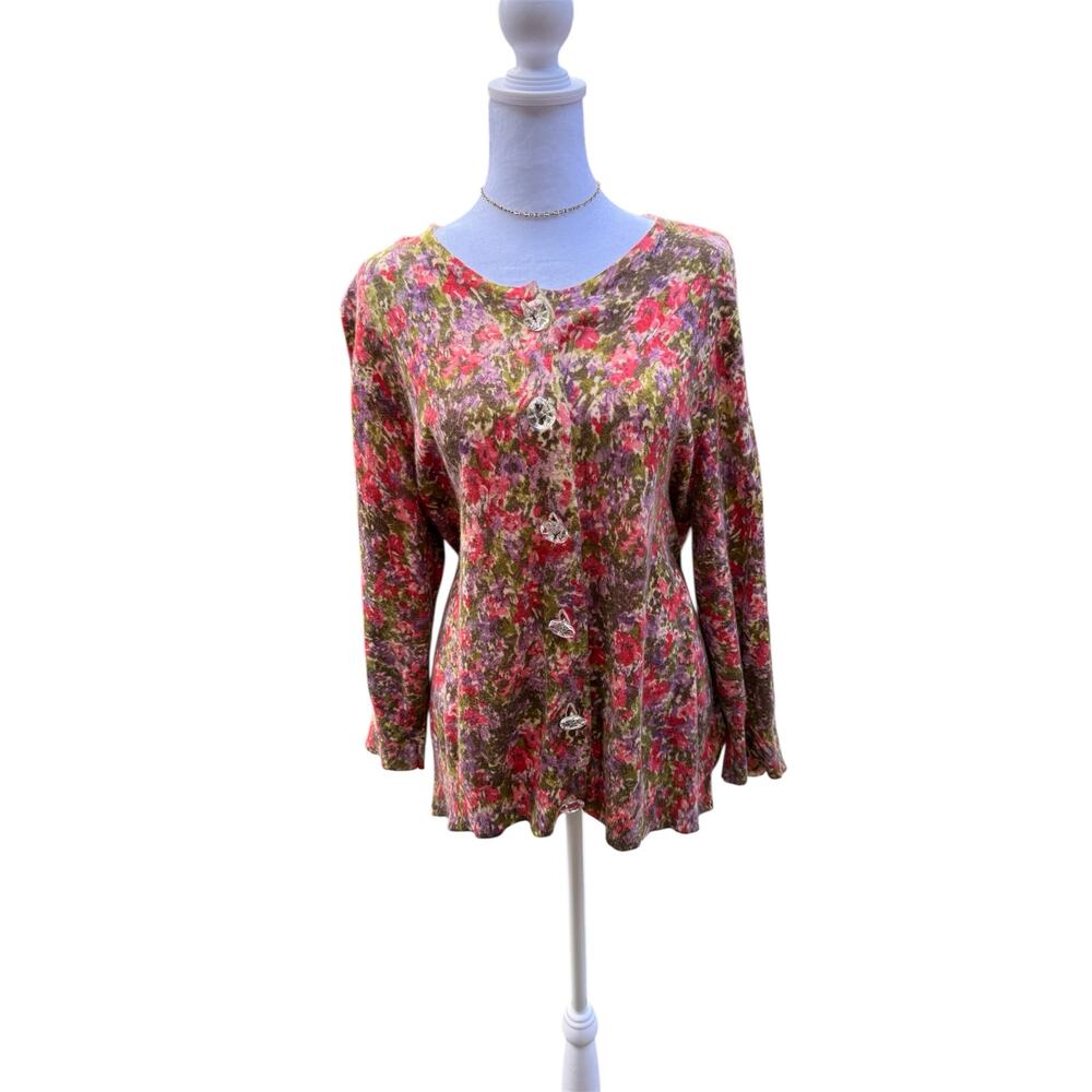 Chaus Women Floral Rabbit Hair Cardigan Diamond 3XL Feminine Coquette Cottage